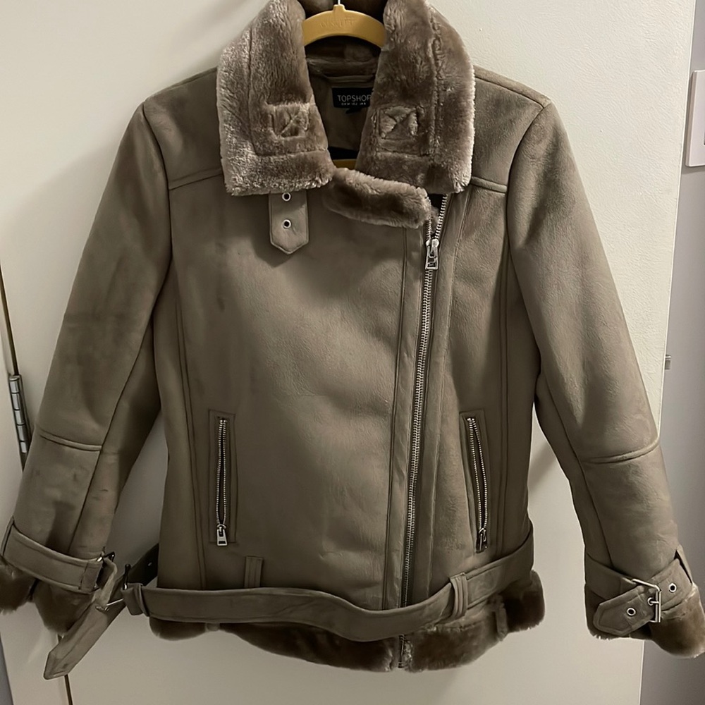 TOPSHOP - FAUX shearling biker jacket